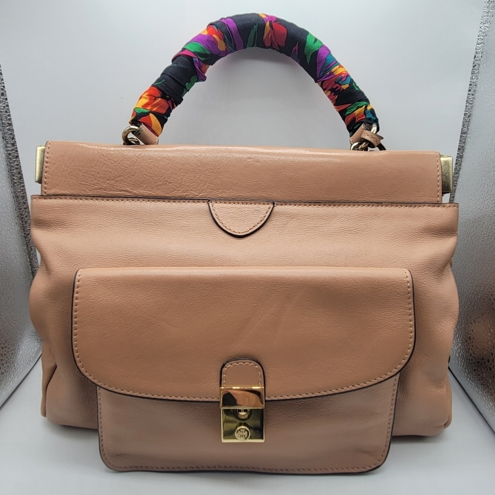 Designer Tory Burch Priscilla Small Frame Satchel Shoulder Strap Push Lock Clasp - Picture 2 of 16